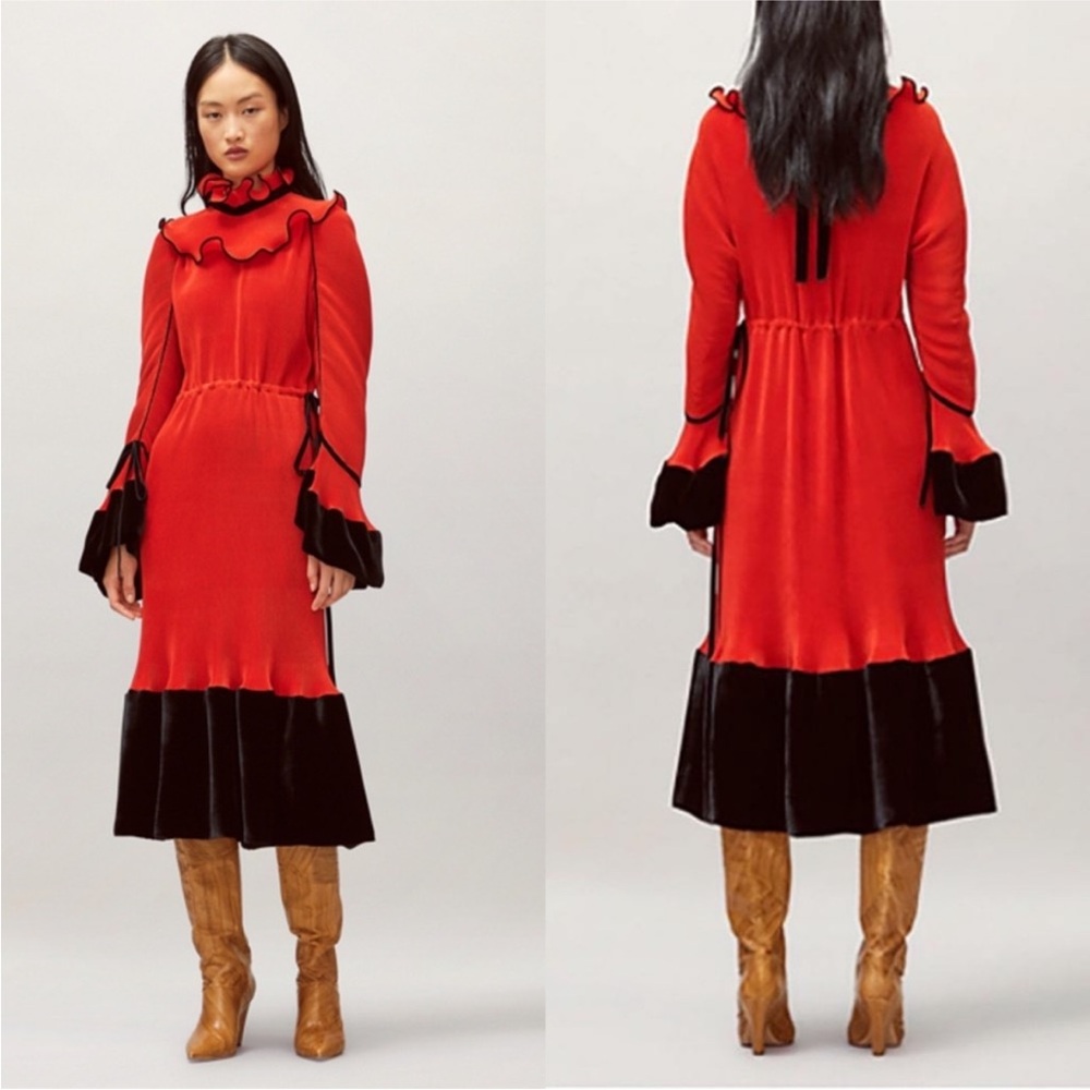 Tory Burch Convertible Pleated Ruffle Velvet Dress